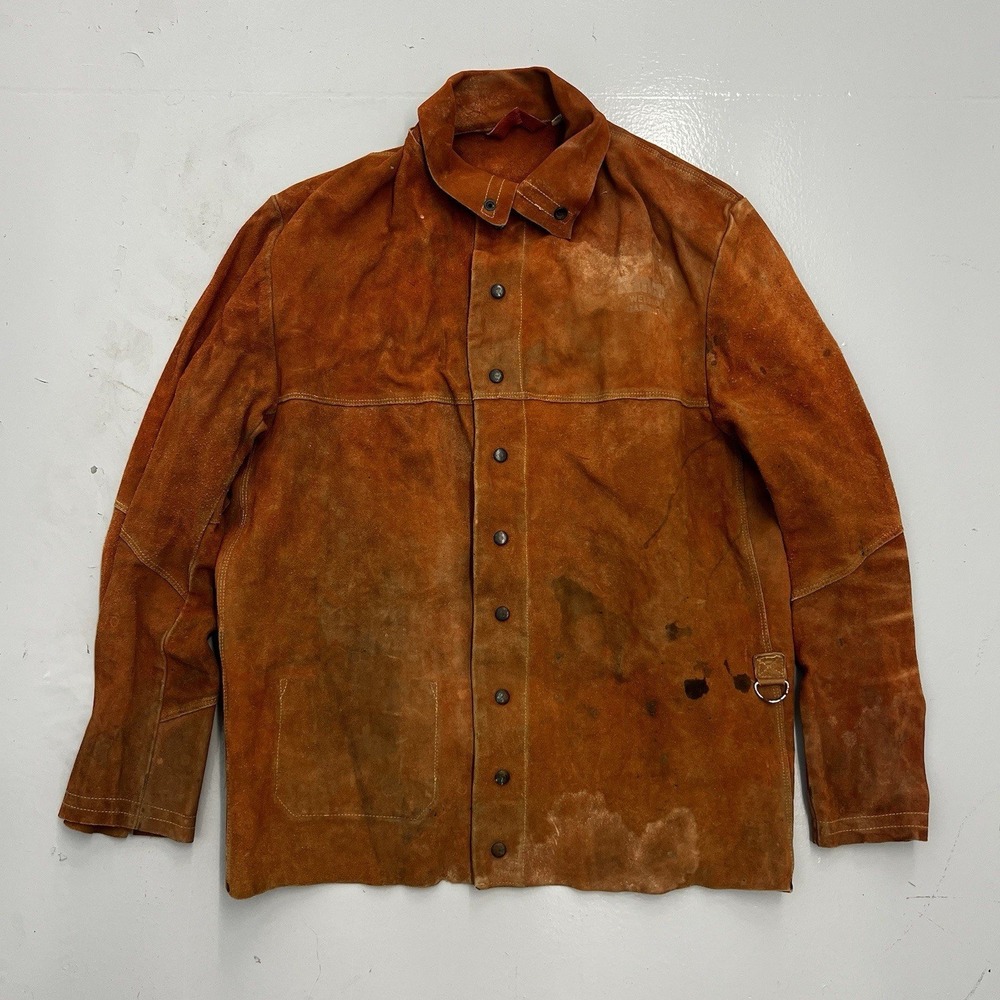 Vintage Kinco Welding Garment Jacket Brown Suede Snap Buckle Back Mens Large